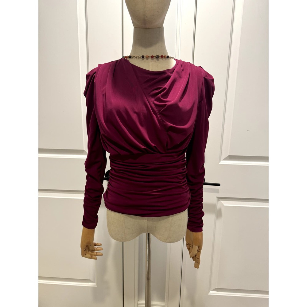 Deep Pink Blouse With Ruching, asymetrical, Puffy upper - Picture 2 of 7
